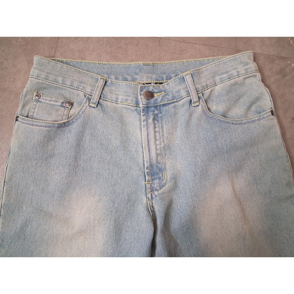 Z.I Jeans Wide Leg Cropped Light Wash Boho Paisley Hem High Rise Size 31 - Picture 4 of 11